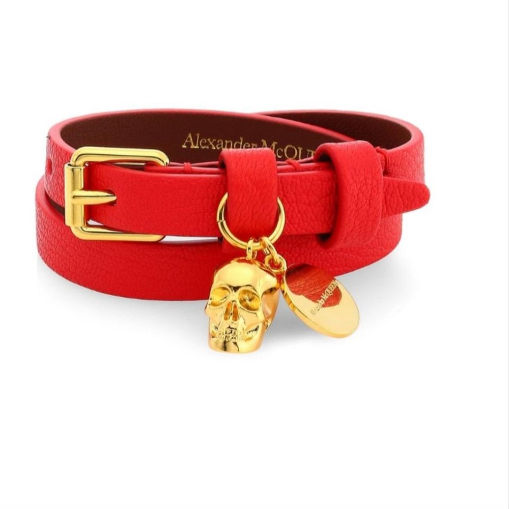 Alexander McQueen Red Skull Double-wrap Bracelet